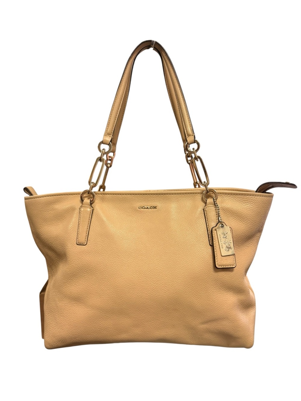 Coach Pebbled Leather Tote in Beige-Tan with Gold Hardware